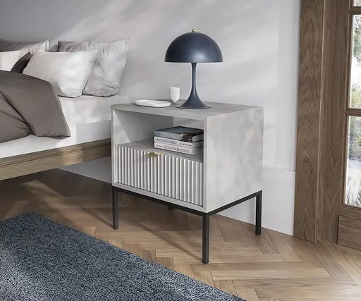 Тумба приліжкова Perfect Home Нова / Nova з 1 шухлядою і чорними ніжками S54 Сірий (PFH-091258)