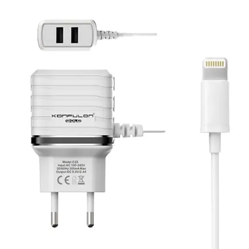 Зарядний пристрій iPhone 5 6 7 8 Konfulon блок живлення Lightning + 2 usb - фото 1