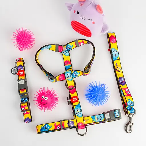 Ошейник для собак нейлоновый Waudog Nylon с QR-паспортом "Мохнатые монстры" пластиковый фастекс XL Ш 25 мм Д 37-58 - фото 2