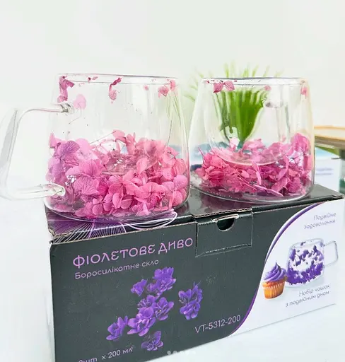 Набір скляних чашок Vittora VT-5312-200 Фіолетове диво з подвійним дном 2 чашки 200 мл - фото 5