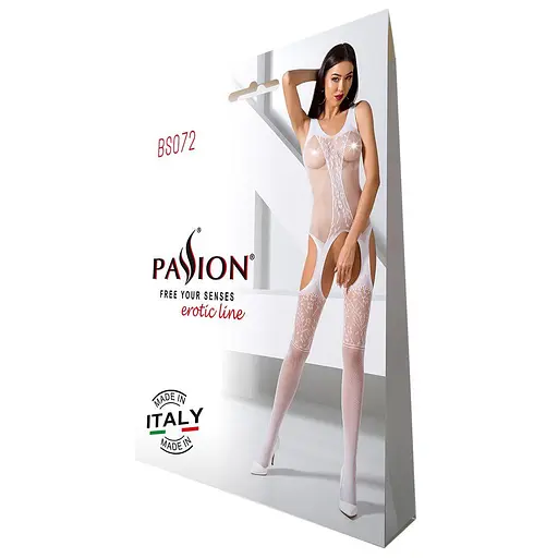 Бодистокинг с имитацией чулок и ажурной вставкой Passion BS072 white One size - фото 5