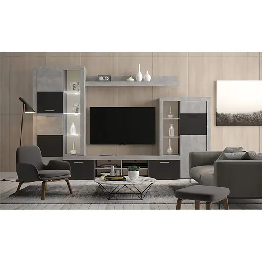 Модульна стінка для вітальні Гербор Альпін (4 елементи) Бетон ательєр + Антрацит (GRB-1893)