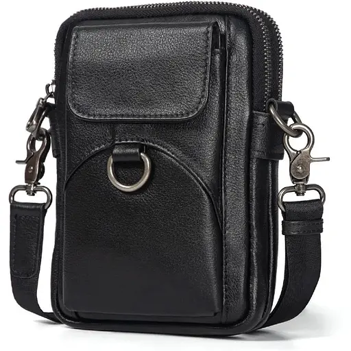 Кожаная сумка через плечо John McDee черная 13.5х19х5 см sum0028283 - фото 1