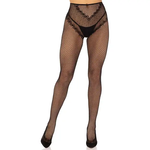 Панчохи Leg Avenue Crotchless Net Tights With Heart Backseam Black One Size - фото 4