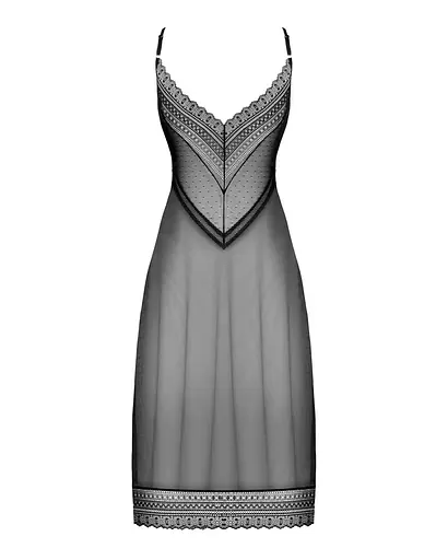 Полупрозрачная длинная сорочка Obsessive Estiqua chemise черный ассиметричный крой XS/S - фото 6