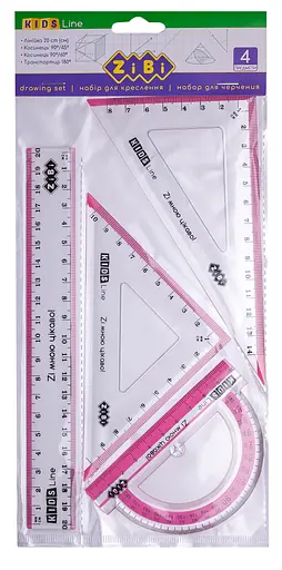 Комплект ZB.5680: линейка 20 см, 2 угольника, транспортир KIDS Line ZiBi розовый - фото 1