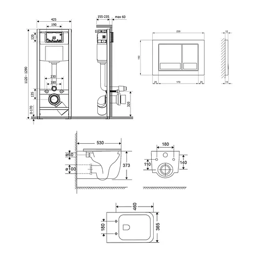 Подвесной унитаз Qtap Gemini Ultra Quiet + инсталляция Qtap Nest 4 в 1 (квадратная клавиша Chrome), Белый - фото 2