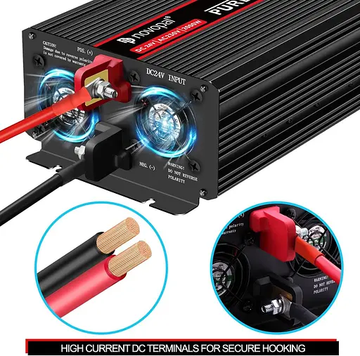 Перетворювач чистого синуса NOVOPAL 2000 Вт 24 В постійного струму в 220 В/230 В змінного струму 2 розетки - фото 3