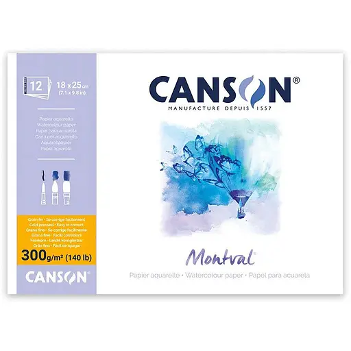 Склейка для акварели MONTVAL 300 г/м2 12 л натуральное белое среднее зерно Canson