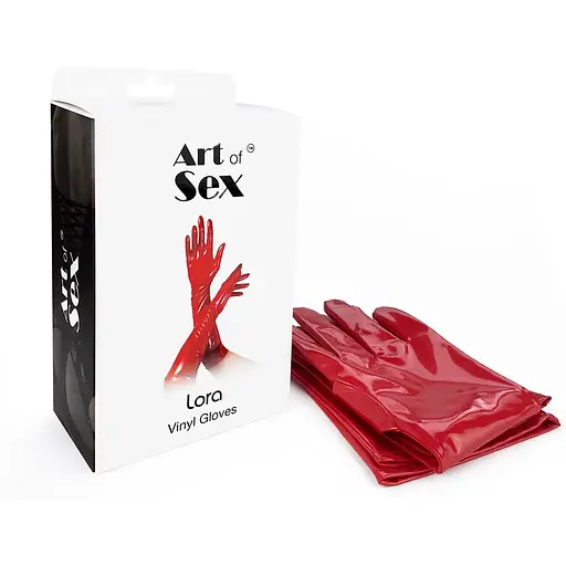 Глянсові вінілові рукавички Art of Sex - Lora, розмір S, колір Червоний - фото 2