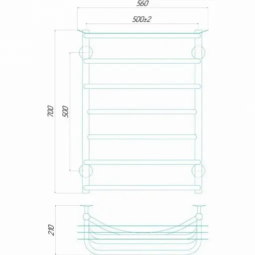 Рушникосушка водяна Deffi Юність П7 500х700 мм нижнє підключення 30412 - фото 2