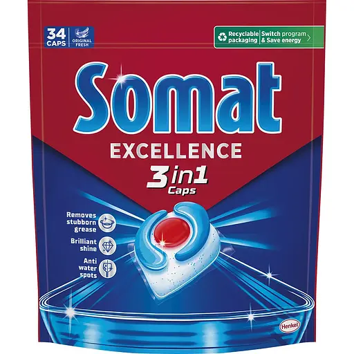 Капсулы для посудомоечной машины Somat Экселенс 3-в-1, 34 шт.