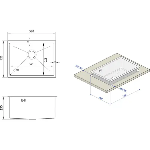 Мийка для кухні Nett NBS-5742U чорна під стільницю декорована з PVD покриттям - фото 6