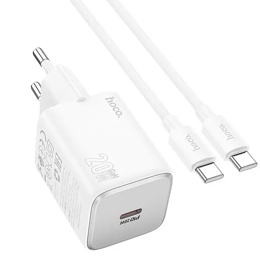 МЗП Hoco N40 Mighty PD20W (1USB-C) + кабель Type-C to Type-C White - фото 3