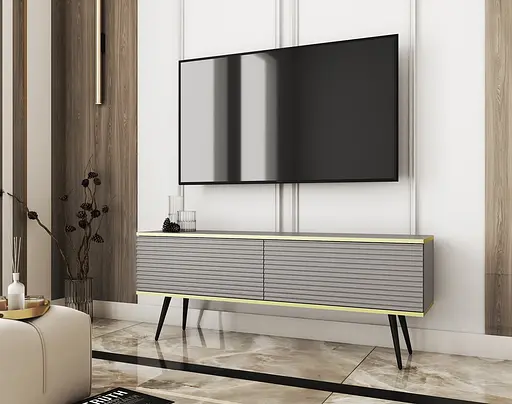 Тумба під телевізор Perfect Home Оро / Oro 2-дверна з чорними ніжками RTV135 MDF Сірий (PFH-091334)