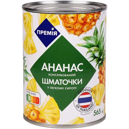Ананас кусочками Премия в легком сиропе 565 г (266448)