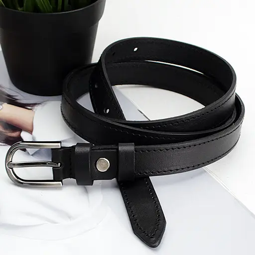 Ремень женский кожаный черный узкий SF-2006 (125 см) - фото 3