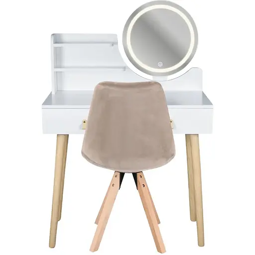 Туалетний столик Jumi Scandi LED + крісло Saida бежевий (шкіряні ручки) - фото 3