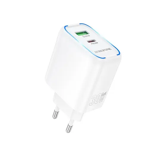 Мережевий зарядний пристрій Borofone BA89A Destello PD30W+QC3. 0 charger (EU) білий - фото 1