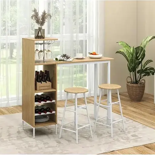 Барний стіл з стільцями Costway Bistro з тримачем винних келихів натуральний - фото 5