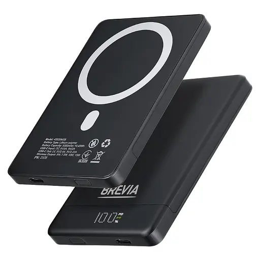 Повербанк (Power Bank) Brevia ePower 5000mAh MagSafe SuperSlim PD20W, Qі15W LCD чорний(45520MSB) - фото 2