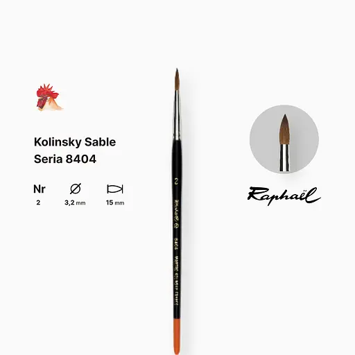 Кисть колонок круглая Raphael Kolinsky Sable, №2, профессиональная, короткая ручка - фото 2