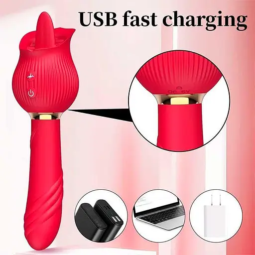 Двусторонний вибратор для женщин из силикона 24 режима вибрации 11 см красный - фото 5