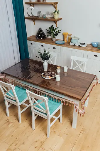 Скатерть силиконовая с бахромой розовая пудра 330х150 см - фото 5