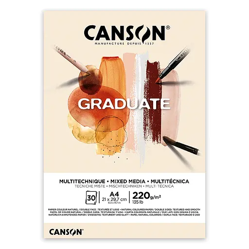 Склейка паперу для міксованих технік Canson Graduate Mixed Media А4 21х29.7см 220 г/м2 30 аркушів натуральні кольори   - фото 1