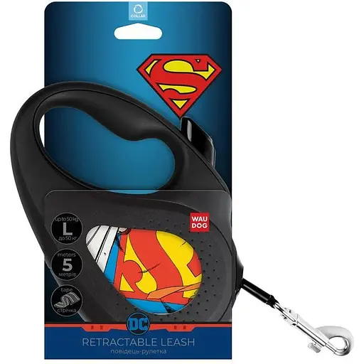 Поводок-рулетка для собак Waudog R-leash, рисунок "Супермен Герой", L, до 50 кг, 5 м, светоотражающая лента черный - фото 2