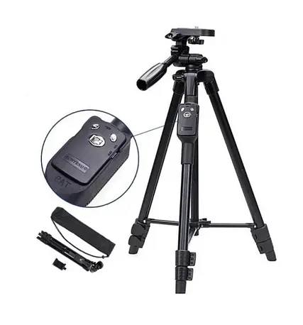 Универсальный штатив 3388 (50-137см) не съемная площадка + держатель + пульт (Черный) - фото 5