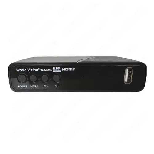 TV-тюнер зовнішній автономний World Vision Т644M3+ FM, Black, H.264, AC3. DolbyDigital, DVB-T2/T/C, FM тюнер, IPTV, DLNA, Stalker, без дисплея, 2хUSB, зовнішній блок живлення, CPU-GX6705 єдине програмне забезпечення сумісне з лінійкою Т644xx - фото 1