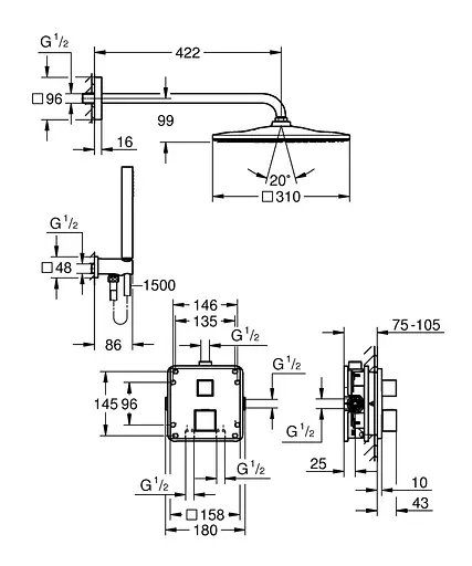 Душевая система скрытого монтажа Grohe Grohtherm Cube с Rainshower Mono 310 Cube 34868000, Хром - фото 5
