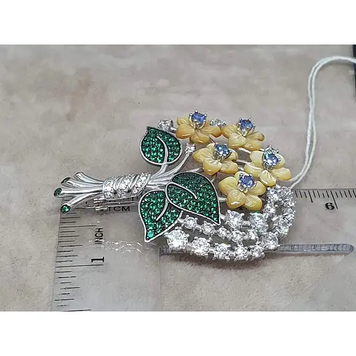 Срібна брошка Tango з перламутром, нанокристалами і фіанітами. 660144С - фото 4