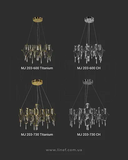Дизайнерська невагома золота люстра із кришталем Ø 70 см | Арт. MJ203-730 Titanium | Line F - фото 11