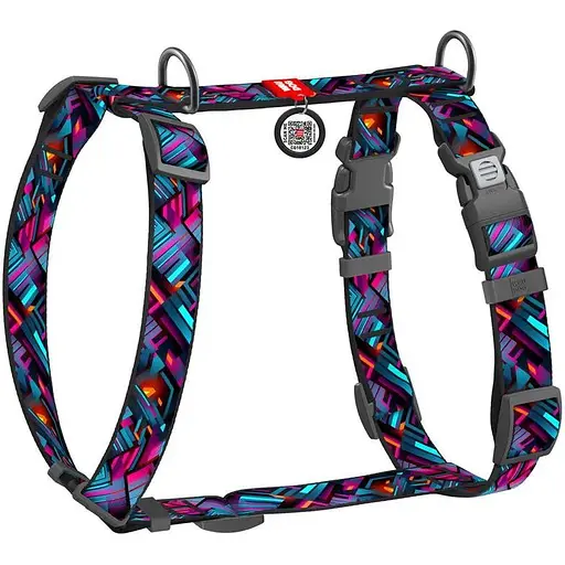 Шлея для собак Waudog Nylon анатомічна H-подібна з QR-паспортом, малюнок "Нескінченні світи", пластиковий фастекс, M