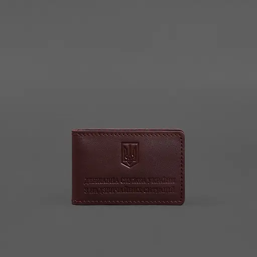 Кожаная обложка на удостоверение ГСЧС с карманом бордовая - фото 7