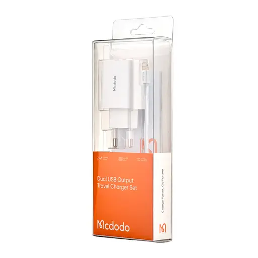 Мережевий зарядний пристрій McDodo Dual USB Charger ( EU Plug ) + Lightning Cable 1m Travel Set CH-6720 Білий - фото 2