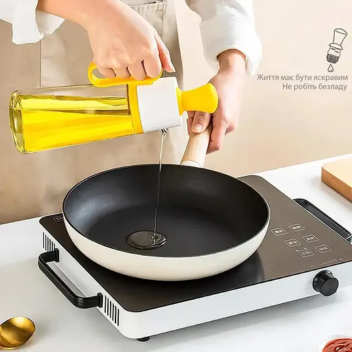 Диспенсер дозатор для масла уксуса соуса стеклянная бутылка с силиконовой щеткой 2в1 630 мл, Danmenqing Желтый 85063 - фото 6