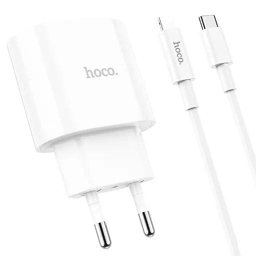 Мережевий зарядний пристрій Hoco C95A Lineal PD20W+QC3.0 + Cable USB-C to Lightning White (757326) [76051] - фото 3