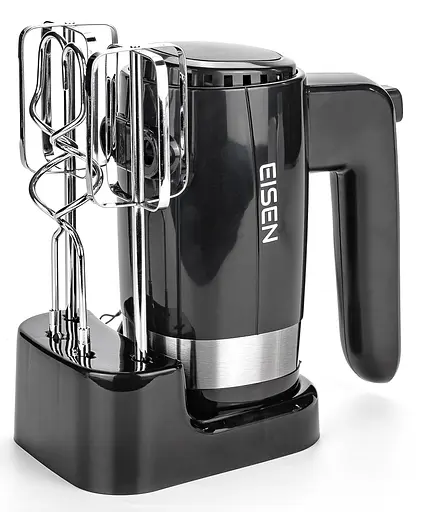 Миксер Eisen EHM-50, Black|Silver, 500W, ручной, 5 скоростей, венчики, крюки для замеса теста, подставка для насадок, защита от перегрева - фото 2
