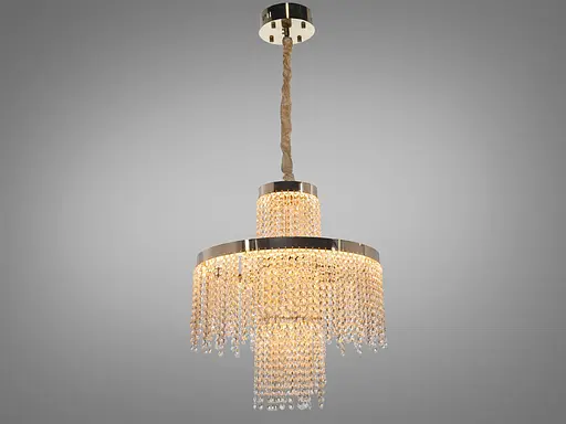 Кришталева люстра LED 376 золотиста з двома рівнями підвісок - фото 2