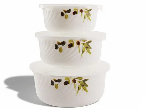 Набір салатників-лотків склокераміка з кришкою Lumines Olives Оливки 3 предмети (O3020/3) - фото 1