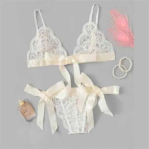 Комплект еротичної мереживної білизни на зав'язках, спокусливий, універсальний - фото 1