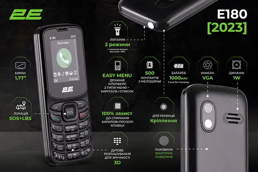 Мобільний телефон 2E E180 2023 177" 2SIM 1000mAh Чорний - фото 2