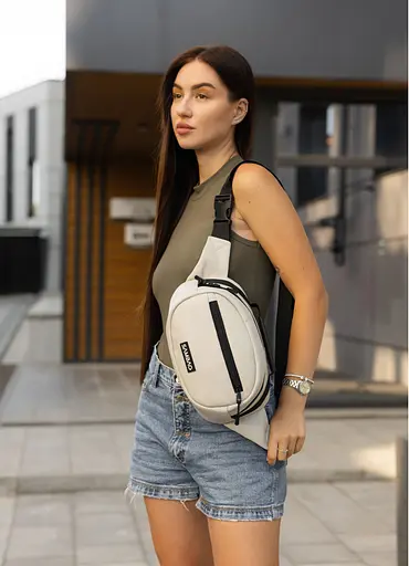 Сумка через плечо женская бананка Sambag Flex серая 30×17×10 см (85351030) - фото 5