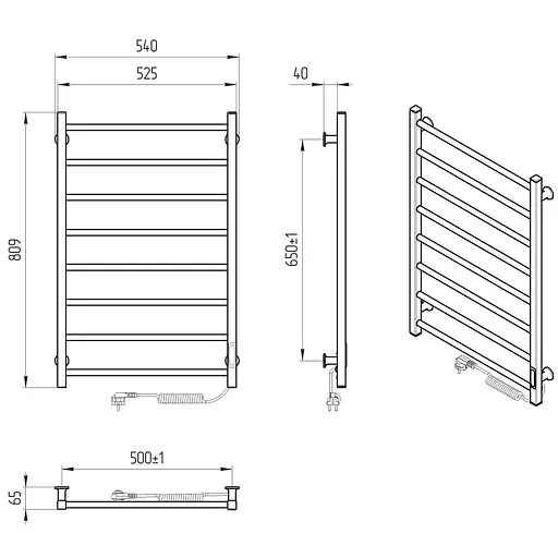 Електрична рушникосушарка Laris Зебра Альфа ЧФЧ8 500x800 Е права R3 73207631, Чорний матовий, Праве, Електронний - фото 6