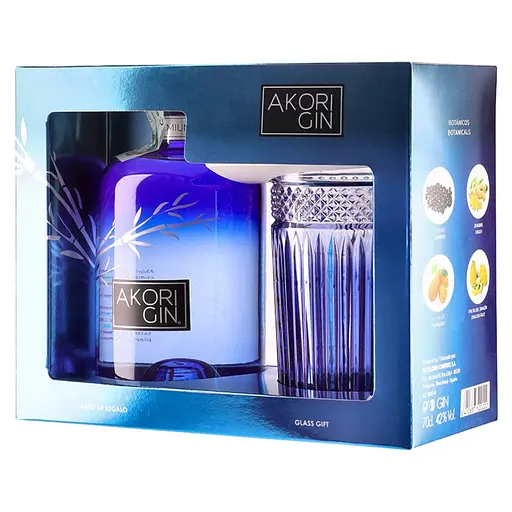 Джин Akori Premium 42% 0.7л у подарунковому пакуванні + 1 склянка 