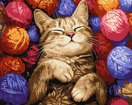 Набор для росписи по номерам Кот в клубочках, Ideyka, 40x50 см, КНО6710