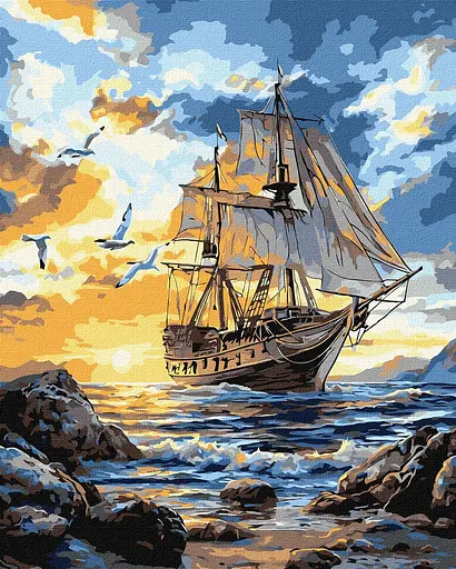 Набір для розпису по номерах Птахи над вітрилами, Ideyka, 40x50 см, КНО6376